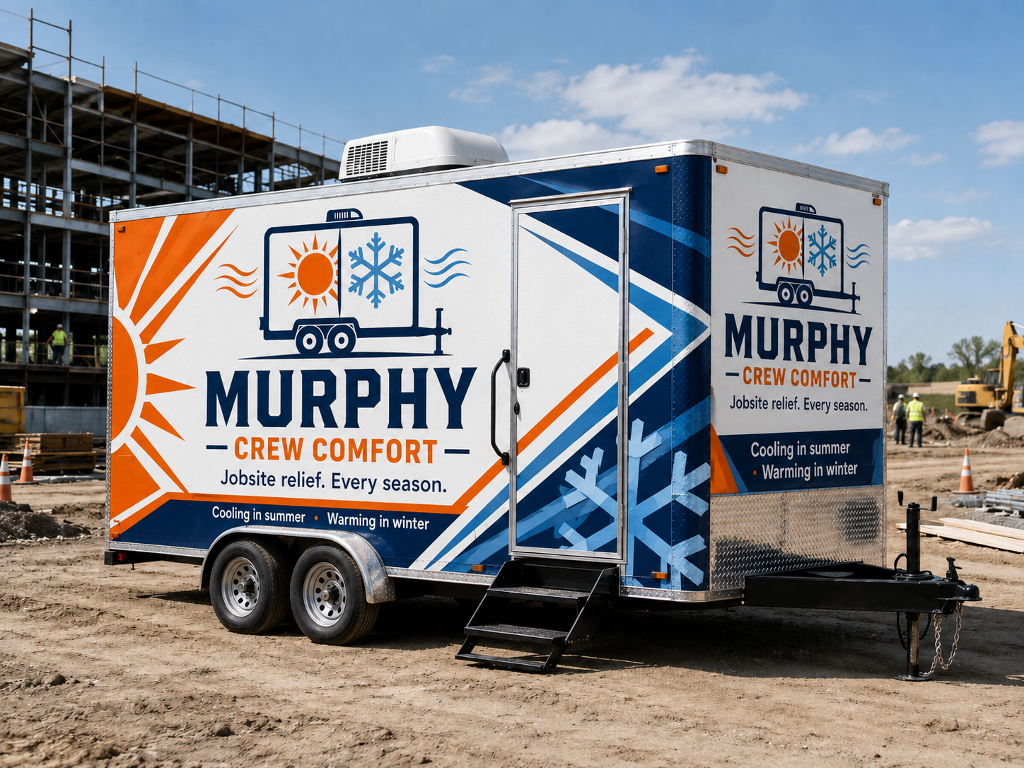 Murphy Crew Comfort wrapped trailer on a construction site